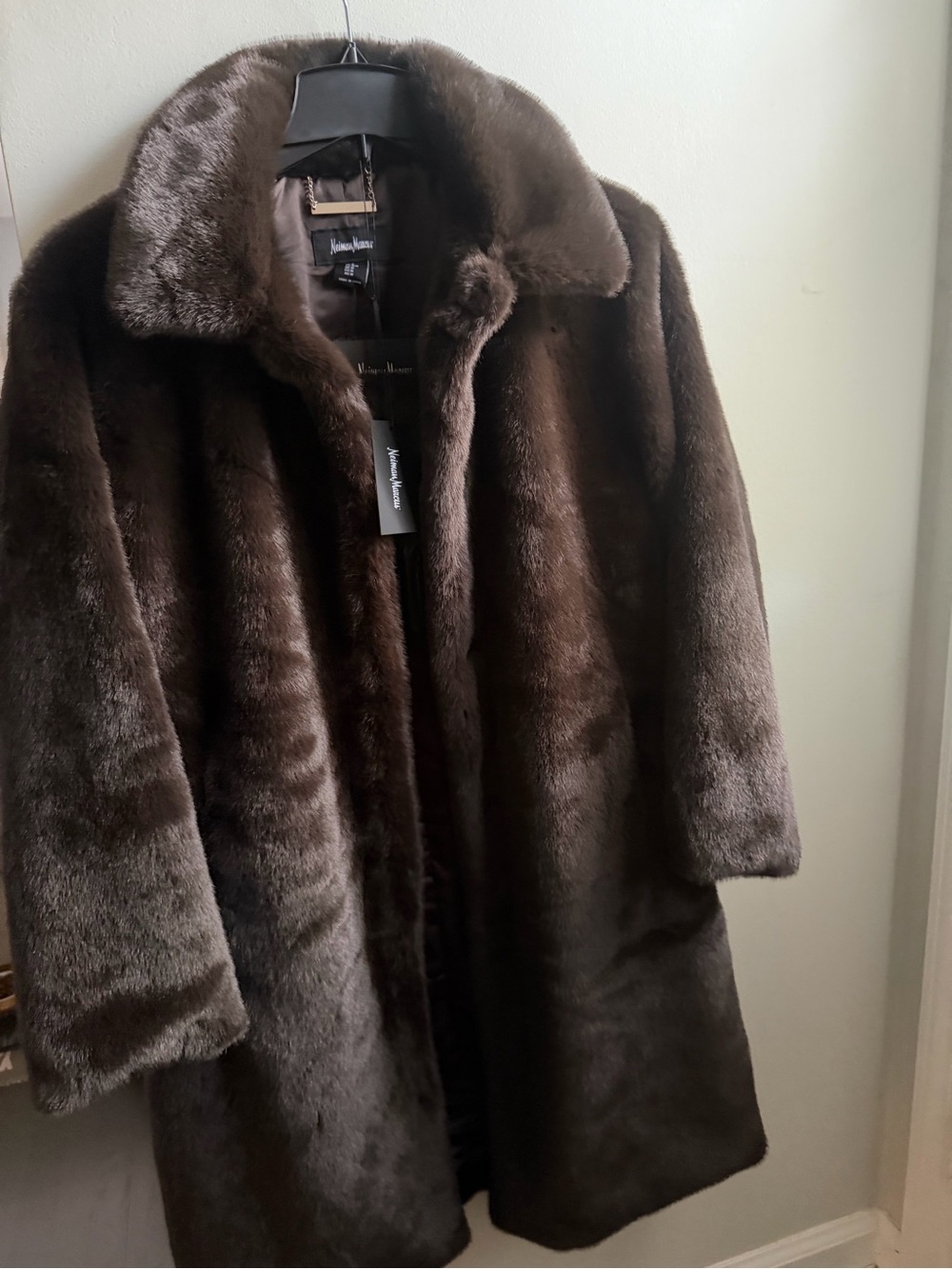 Neiman Marcus Women's Dark Brown full length Faux Fur Coat